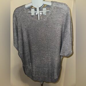 Mud Pie Metallic Gray Sommer Sequin Tunic Sweater NWT